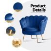 Scalloped Velvet Arm Chair Armchair Lounge Chair Dining Chair Accent Chair with Metal Legs Navy Blue