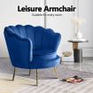Scalloped Velvet Arm Chair Armchair Lounge Chair Dining Chair Accent Chair with Metal Legs Navy Blue