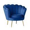 Scalloped Velvet Arm Chair Armchair Lounge Chair Dining Chair Accent Chair with Metal Legs Navy Blue