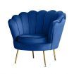 Scalloped Velvet Arm Chair Armchair Lounge Chair Dining Chair Accent Chair with Metal Legs Navy Blue