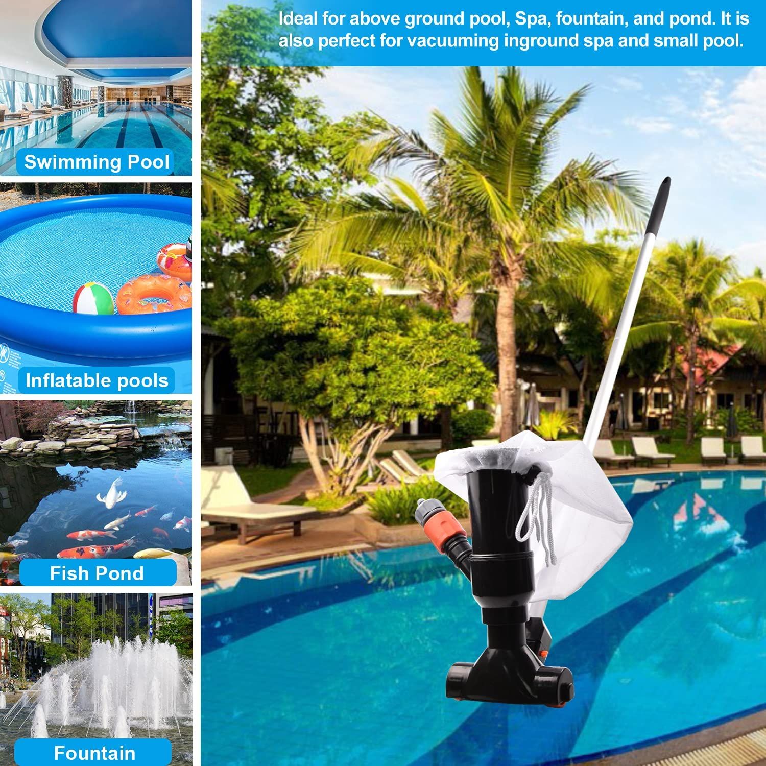 Swimming Pool Jet Vacuum Cleaner with 5 Pole Sections Underwater