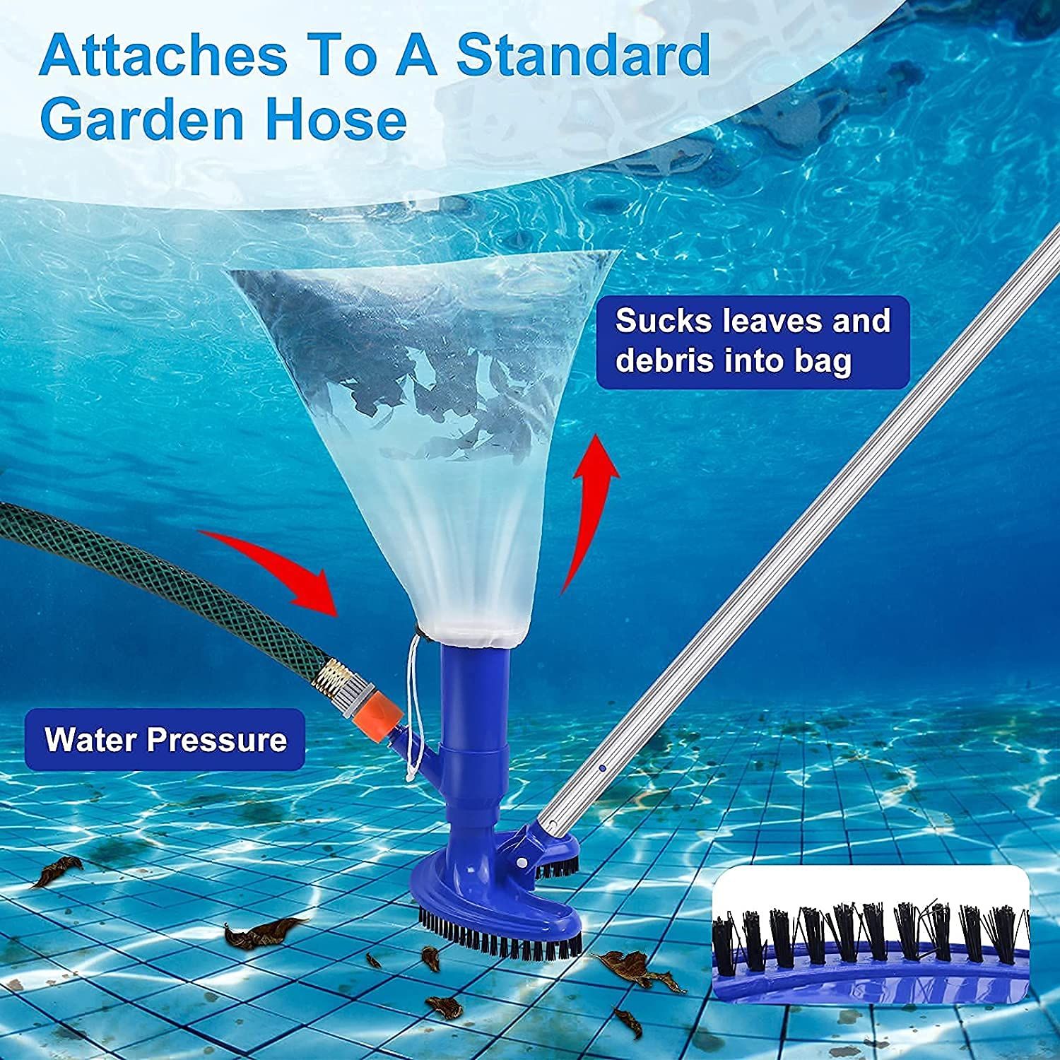 Portable Pool Vacuums Mini Jet Underwater Cleaner with Brush, Mesh Bag