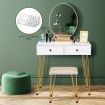 Vanity Table and Stool Set Makeup Dressing Table with Cushioned Chair Round Mirror 2 Large Drawers, White