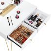 Vanity Table and Stool Set Makeup Dressing Table with Cushioned Chair Round Mirror 2 Large Drawers, White