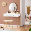 Vanity Table and Stool Set Makeup Dressing Table with Cushioned Chair Round Mirror 2 Large Drawers, White