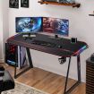 Large Gaming Desk Computer Home Office Writing Racer Table with RGB LED Lights Carbon fibre Tabletop 140cm