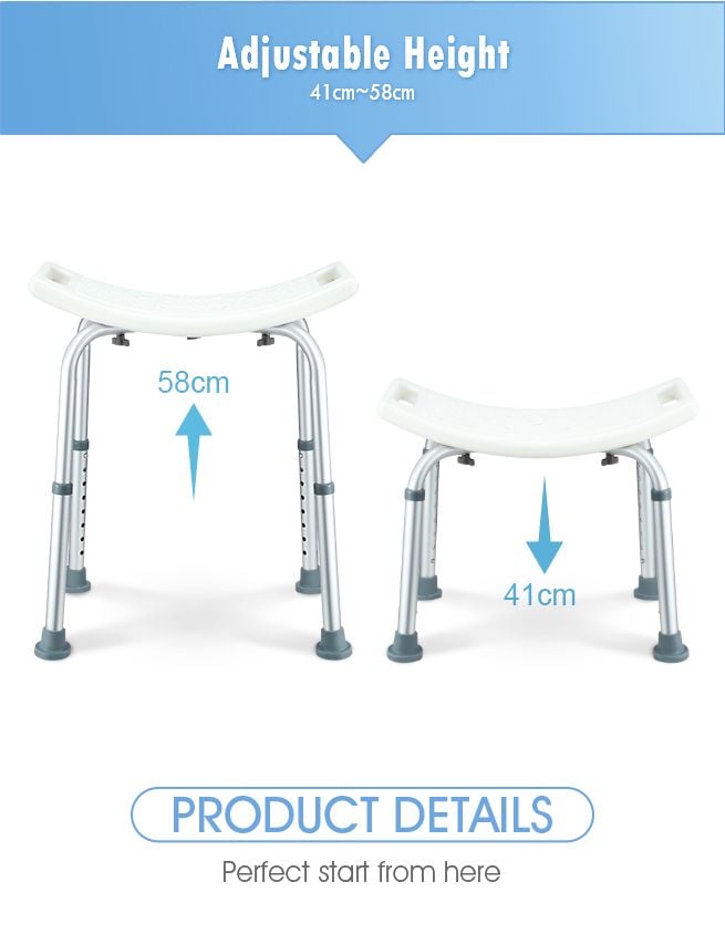 Adjustable Shower Chair Seat Bath Stool Bench with Assist Grab Bar Aid for Elderly Disabled