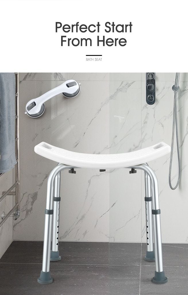 Adjustable Shower Chair Seat Bath Stool Bench with Assist Grab Bar Aid for Elderly Disabled