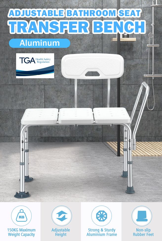 Medical Tub Transfer Bench Adjustable Shower Bath Seat Stool with Armrest and Back