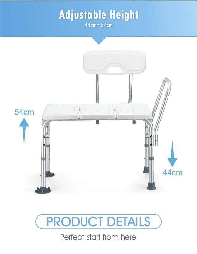 Medical Tub Transfer Bench Adjustable Shower Bath Seat Stool with Armrest and Back