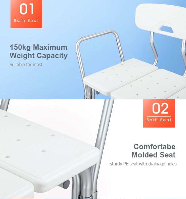 Medical Tub Transfer Bench Adjustable Shower Bath Seat Stool with Armrest and Back
