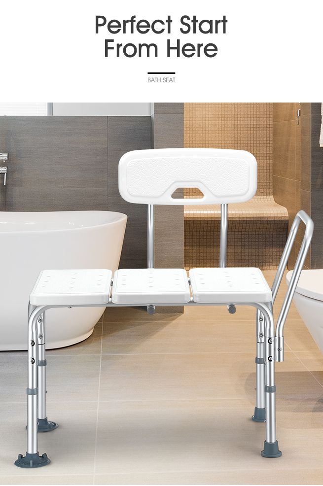 Medical Tub Transfer Bench Adjustable Shower Bath Seat Stool with Armrest and Back