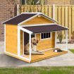 Petscene Dog Kennel XXL Wooden Pet House with Door Porch Raised Floor Plastic Curtains