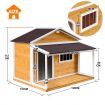 Petscene Dog Kennel XXL Wooden Pet House with Door Porch Raised Floor Plastic Curtains