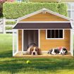 Petscene Dog Kennel XXL Wooden Pet House with Door Porch Raised Floor Plastic Curtains