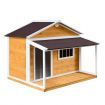 Petscene Dog Kennel XXL Wooden Pet House with Door Porch Raised Floor Plastic Curtains