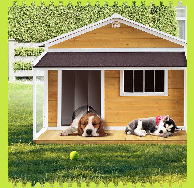 Petscene Dog Kennel XXL Wooden Pet House with Door Porch Raised Floor ...