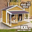 Petscene Dog Kennel XXL Wooden Pet House with 2 Doors 2 Living Rooms Porch Curtains Raised Floor