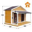 Petscene Dog Kennel XXL Wooden Pet House with 2 Doors 2 Living Rooms Porch Curtains Raised Floor