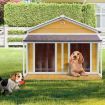 Petscene Dog Kennel XXL Wooden Pet House with 2 Doors 2 Living Rooms Porch Curtains Raised Floor