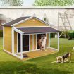 Petscene Dog Kennel XXL Wooden Pet House with 2 Doors 2 Living Rooms Porch Curtains Raised Floor