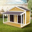 Petscene Dog Kennel XXL Wooden Pet House with 2 Doors 2 Living Rooms Porch Curtains Raised Floor