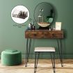 Vanity Table and Stool Set Makeup Dressing Table with Cushioned Chair Round Mirror 2 Large Drawers, Oak