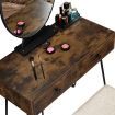 Vanity Table and Stool Set Makeup Dressing Table with Cushioned Chair Round Mirror 2 Large Drawers, Oak