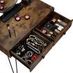 Vanity Table and Stool Set Makeup Dressing Table with Cushioned Chair Round Mirror 2 Large Drawers, Oak
