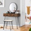 Vanity Table and Stool Set Makeup Dressing Table with Cushioned Chair Round Mirror 2 Large Drawers, Oak