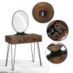 Vanity Table and Stool Set Makeup Dressing Table with Cushioned Chair Round Mirror 2 Large Drawers, Oak