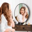 Vanity Table and Stool Set Makeup Dressing Table with Cushioned Chair Round Mirror 2 Large Drawers, Oak