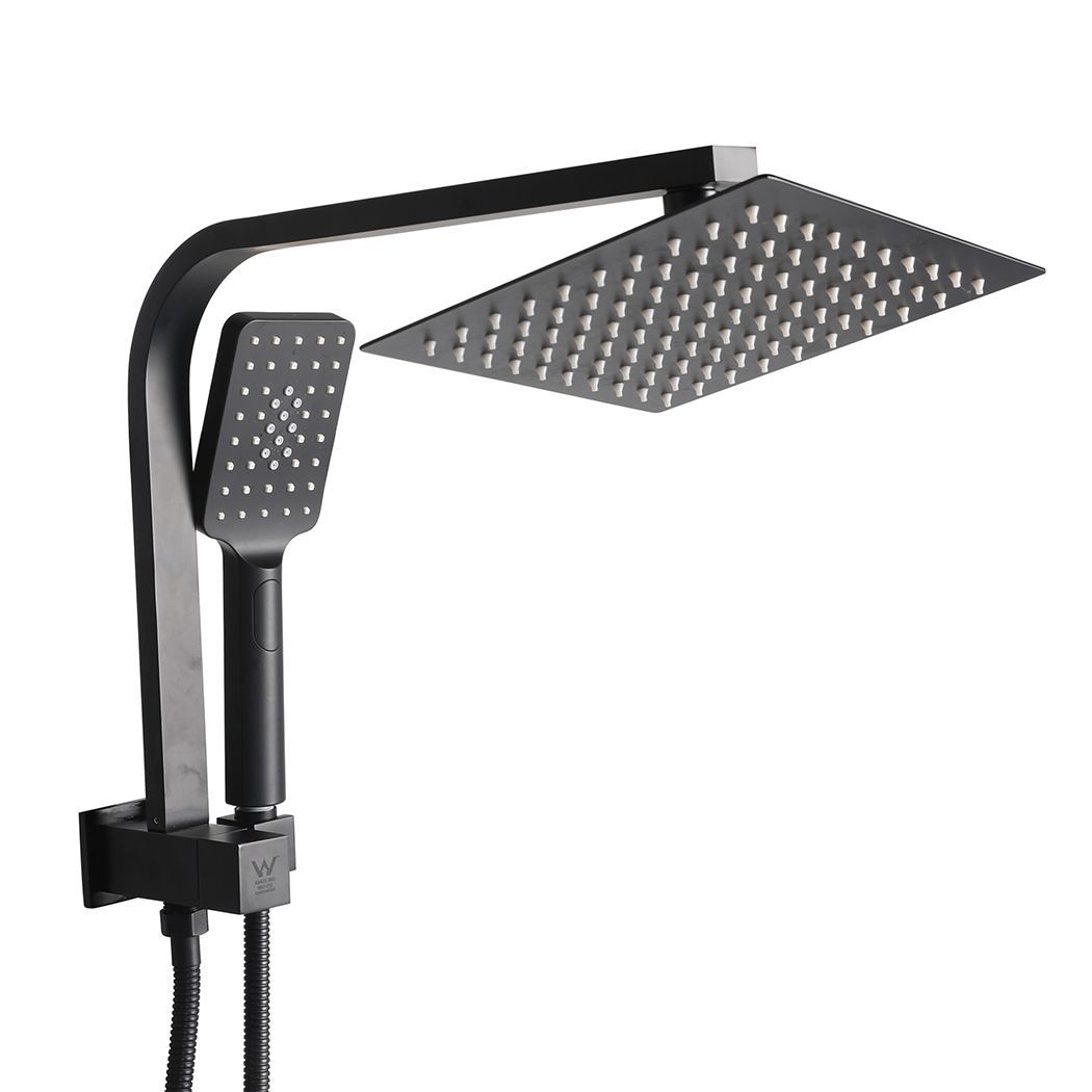 Rain Shower Head Set Black Square Brass Taps Mixer Handheld High Pressure 10"