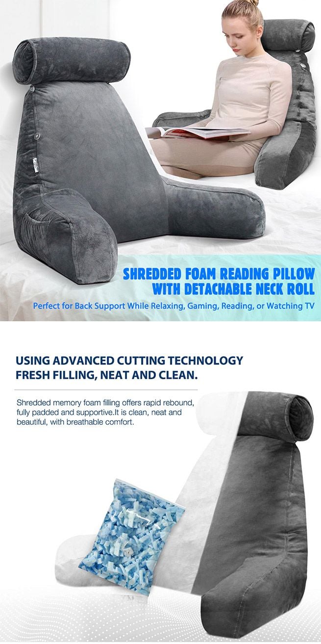 Bed Reading Pillow Husband Cushion Backrest Detachable Neck Roll Shredded Memory Foam Gray