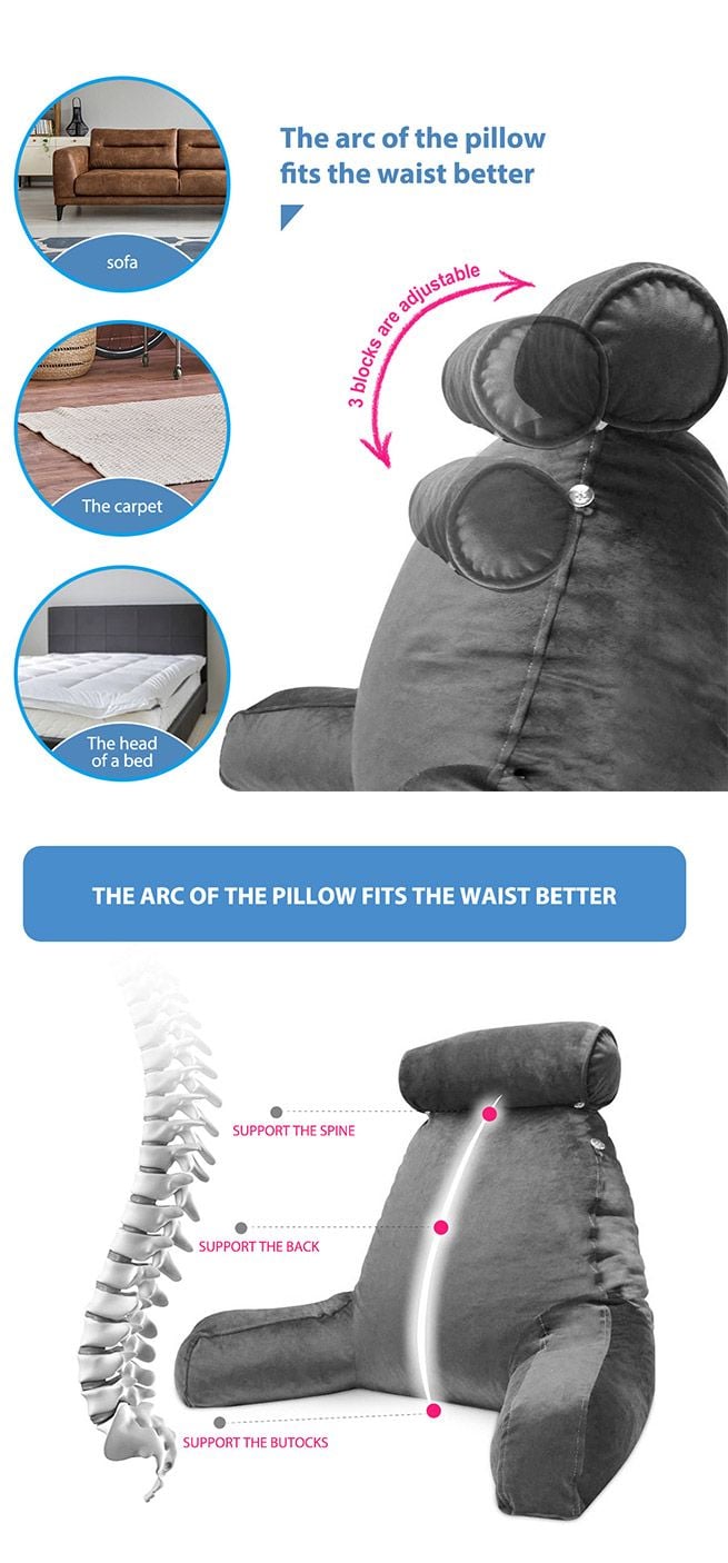 Bed Reading Pillow Husband Cushion Backrest Detachable Neck Roll Shredded Memory Foam Gray