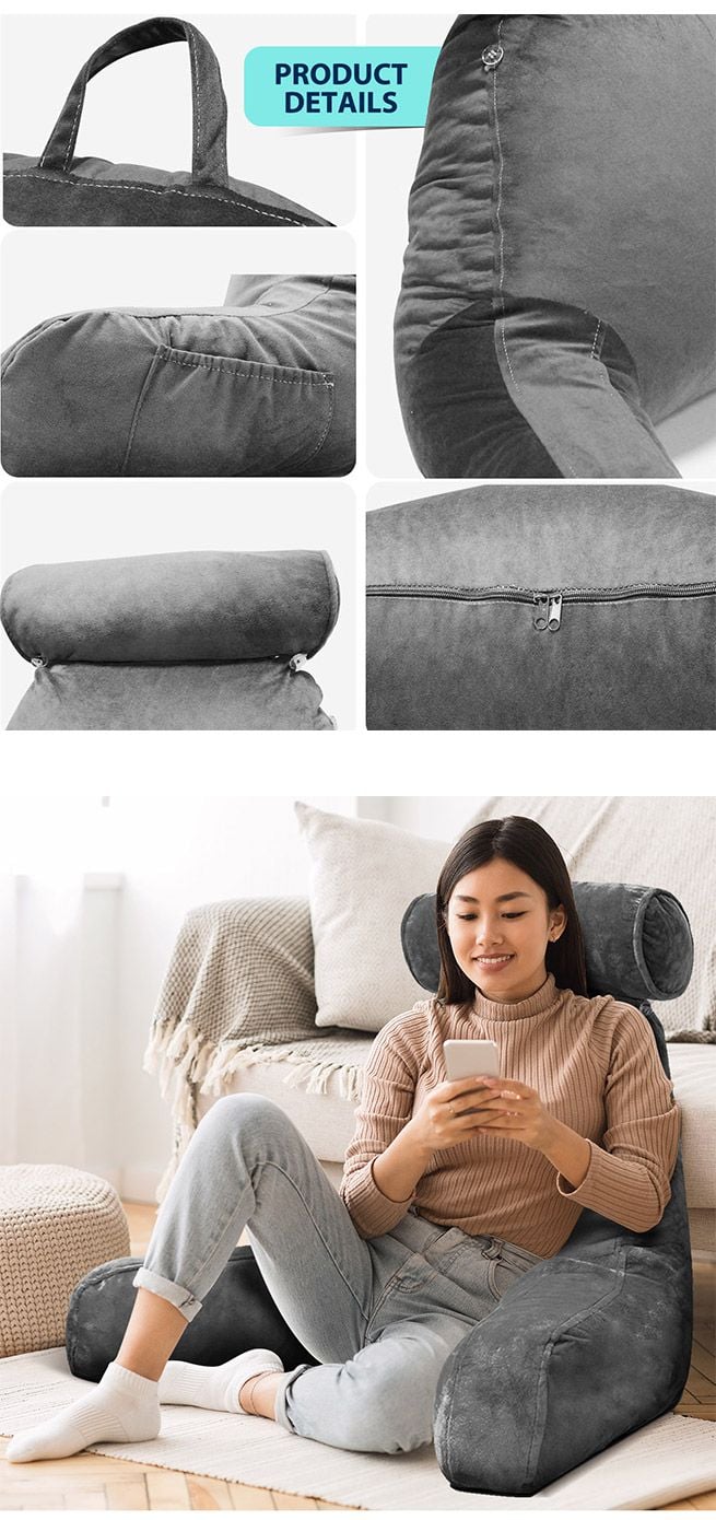 Bed Reading Pillow Husband Cushion Backrest Detachable Neck Roll Shredded Memory Foam Gray