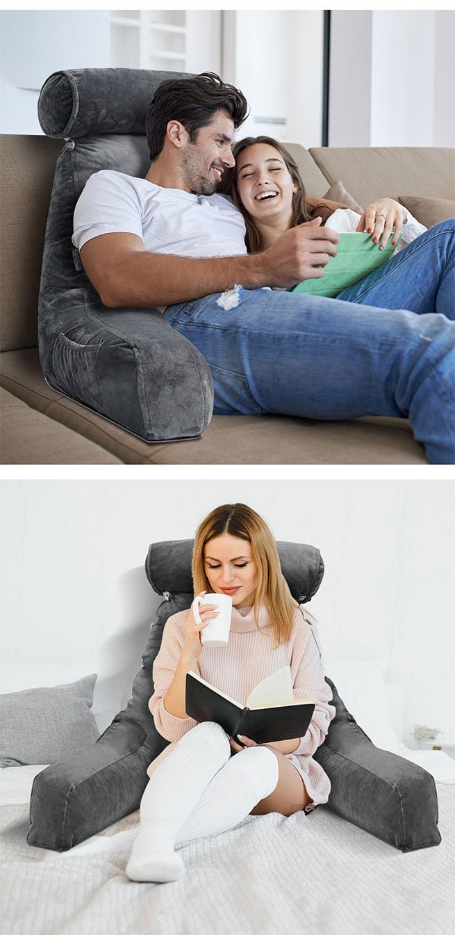 Bed Reading Pillow Husband Cushion Backrest Detachable Neck Roll Shredded Memory Foam Gray
