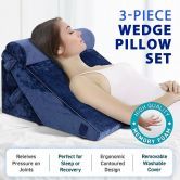 Wedge Pillow Set Triangle Memory Foam Bed Cushion Back and Head Support Adjustable Navy Blue
