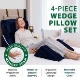 4 Pcs Wedge Pillow Set Bed Cushion Memory Foam Head and Back Support Adjustable Navy Blue