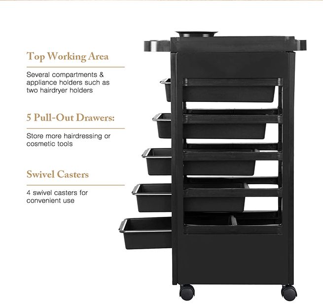 Hairdressing Trolley Storage Rolling Tool Cart Salon Furniture on Wheels 6 Tiers 5 Tray