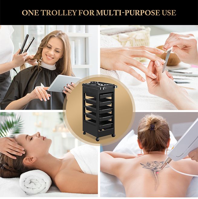 Hairdressing Trolley Storage Rolling Tool Cart Salon Furniture on Wheels 6 Tiers 5 Tray