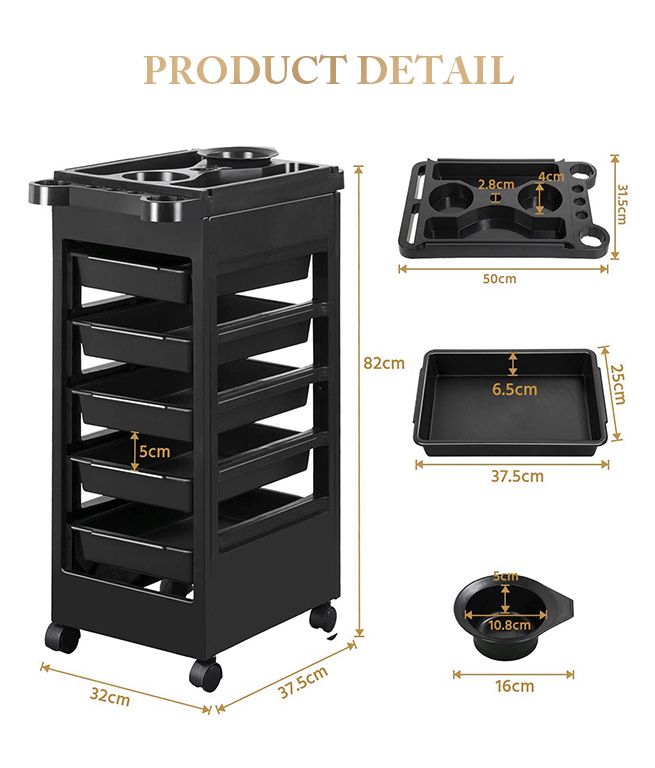 Hairdressing Trolley Storage Rolling Tool Cart Salon Furniture on Wheels 6 Tiers 5 Tray