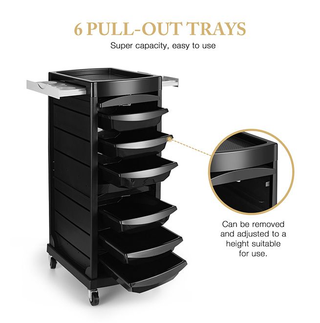 Salon Storage Trolley Tool Cart Hairdressing Furniture Rolling on Wheels 7 Tiers 6 Trays