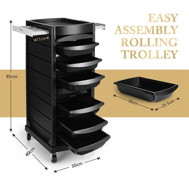 Salon Storage Trolley Tool Cart Hairdressing Furniture Rolling on Wheels 7 Tiers 6 Trays