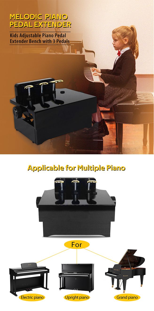Piano Pedal Extender Bench Footstool Platform for Kids with 3 Pedals