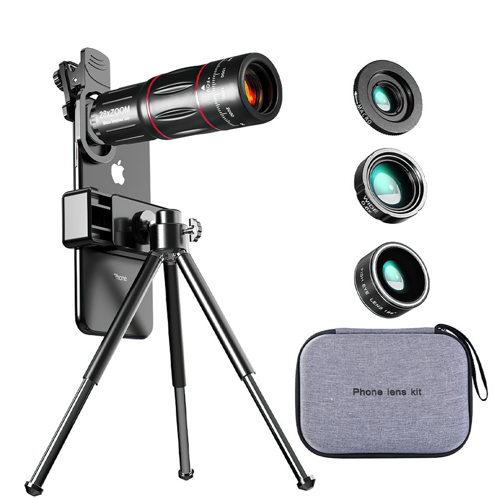 Mobile Phone Lens Kit 28X HD Telescope Zoom Macro Lens For iPhone Samsung Smartphone Camera Fisheye Lens For Mobile
