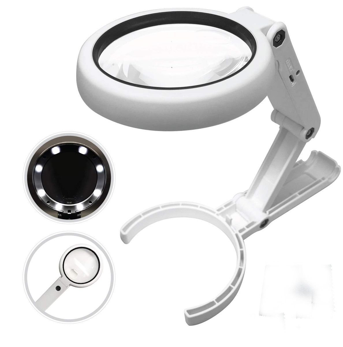 Magnifying Glass with 8 LED Lights, Hands Free Magnifying Glass, Double Magnification Lens, Bright and Soft Light Settings, Ideal for Reading Books, Jewelry, Coins, Crafts and Hobbies