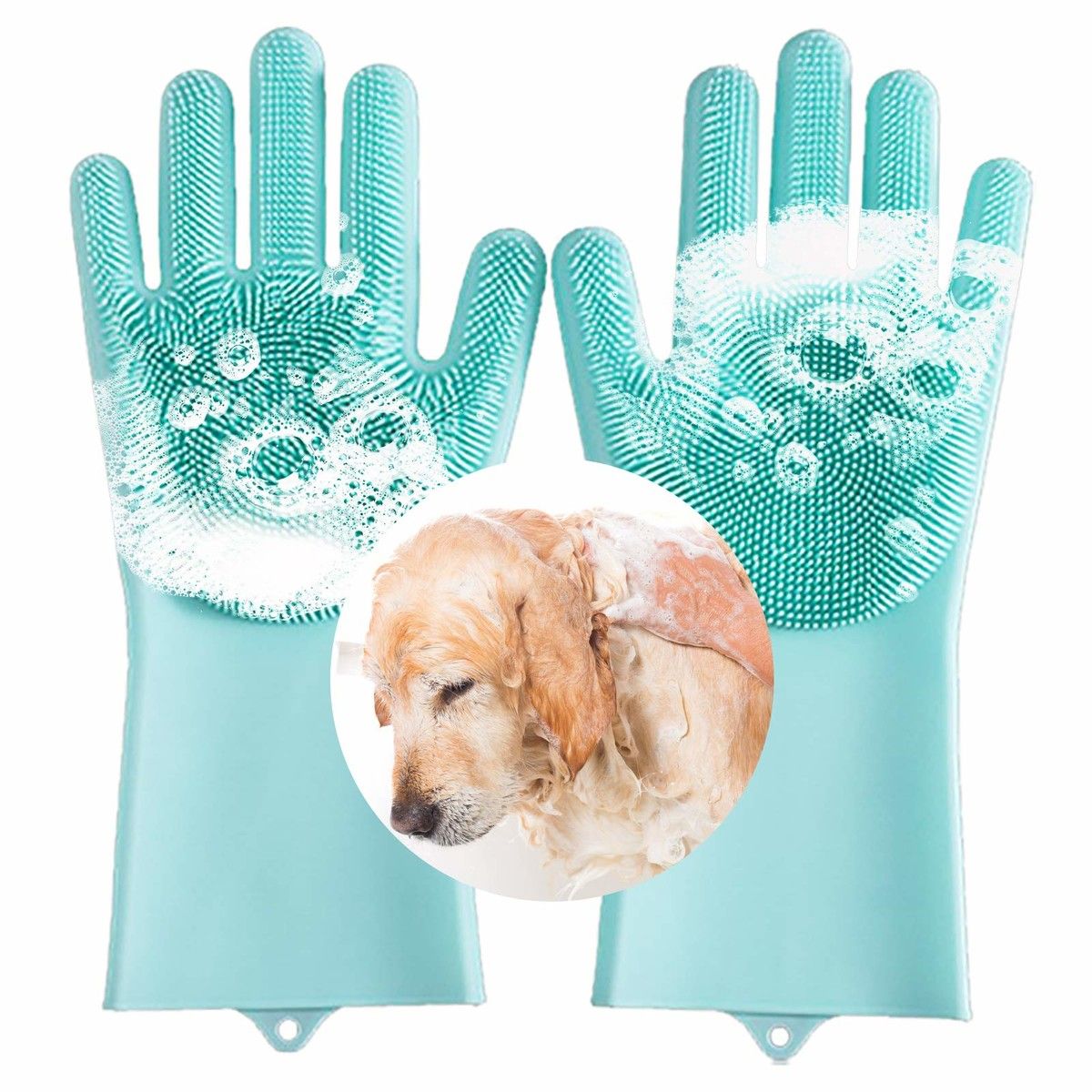 Pet Grooming Silicone Gloves for Cat Dog Bathing Brush with Long Bristles, Heat Resistant Silicone Pet Hair Removal Gloves Green