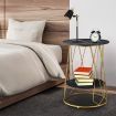 Round Sofa Side Table Black Marble Nightstand Plant Stand for Coffee Bedside Couch Sofa End