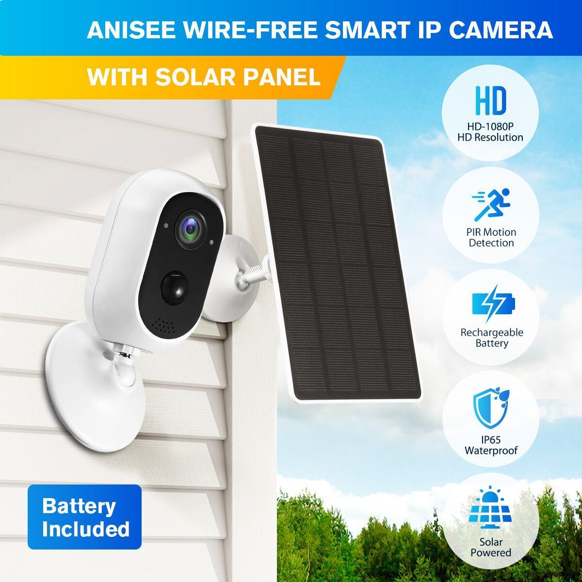 WiFi Camera CCTV Home Security Wireless Outdoor Surveillance System with Solar Powered Batteries